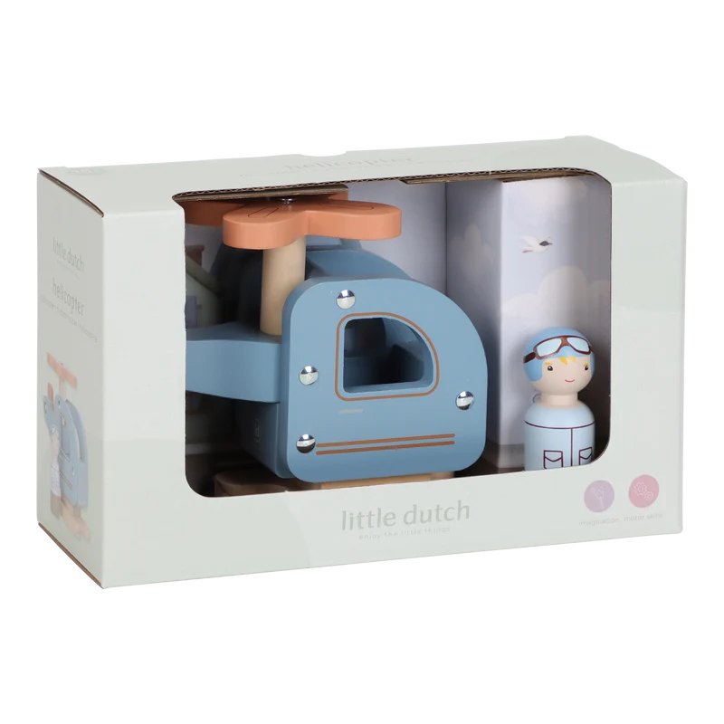 Hélicoptère en bois avec figurine – jouet 18 mois