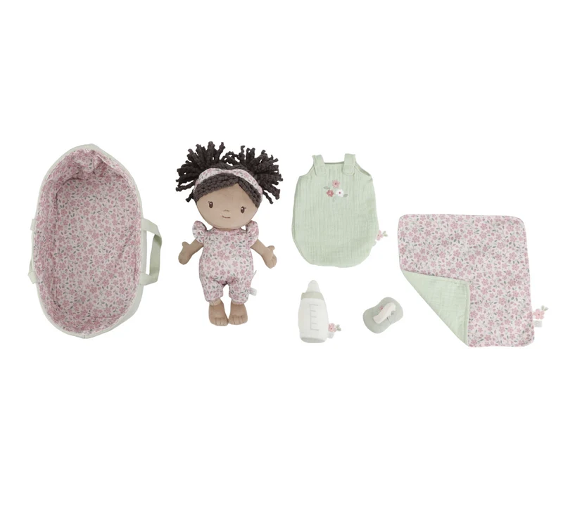 Poupon avec couffin et accessoires – Bébé Evi 12 mois+