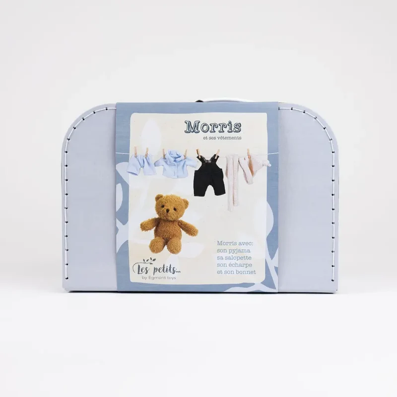 Morris l'ours avec vêtements dans une valise