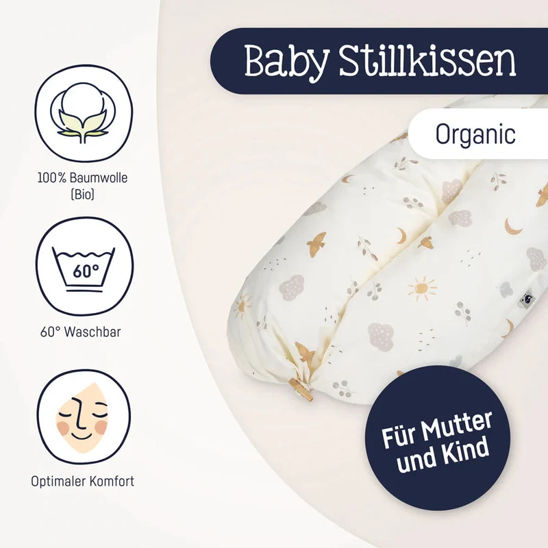 Coussin d’allaitement en coton biologique polyvalent – modèle Night & Day