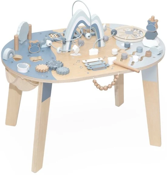 Table d’activités bébé en bois – Jouet d’éveil dès 2 ans - bleue