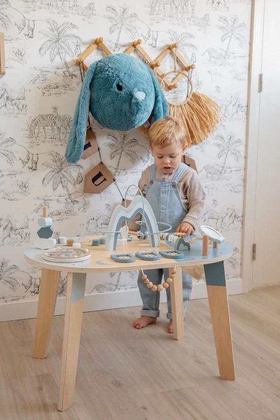 Table d’activités bébé en bois – Jouet d’éveil dès 2 ans - bleue
