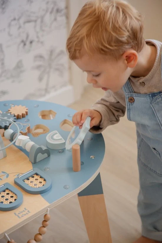 Table d’activités bébé en bois – Jouet d’éveil dès 2 ans - bleue