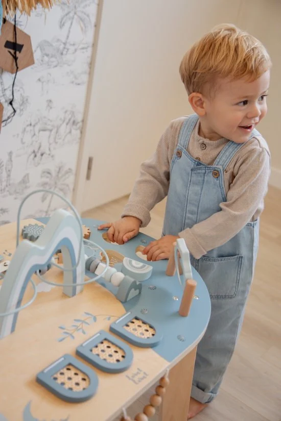 Table d’activités bébé en bois – Jouet d’éveil dès 2 ans - bleue