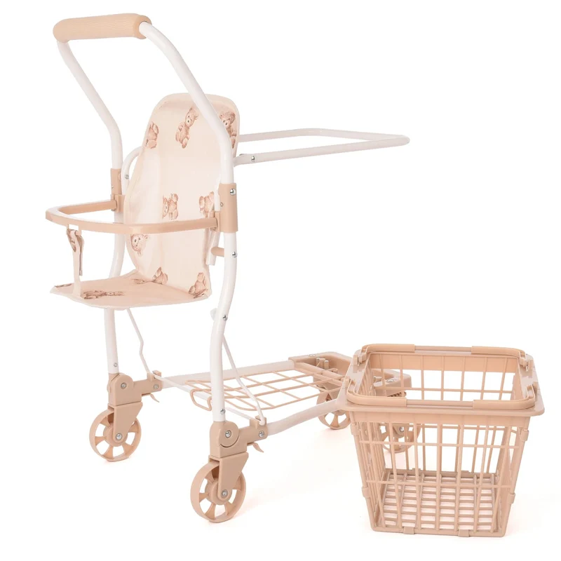 Chariot de courses enfant beige – Jouet imitation motif ours