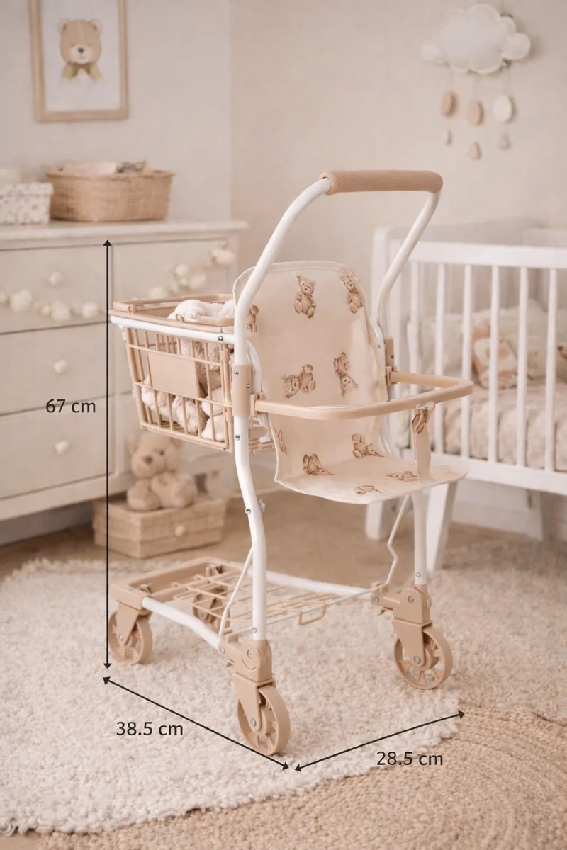 Chariot de courses enfant beige – Jouet imitation motif ours