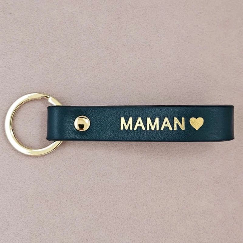 Porte clé cuir maman vert canard