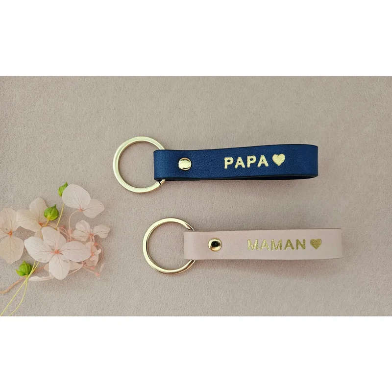 Porte clé cuir papa bleu marine