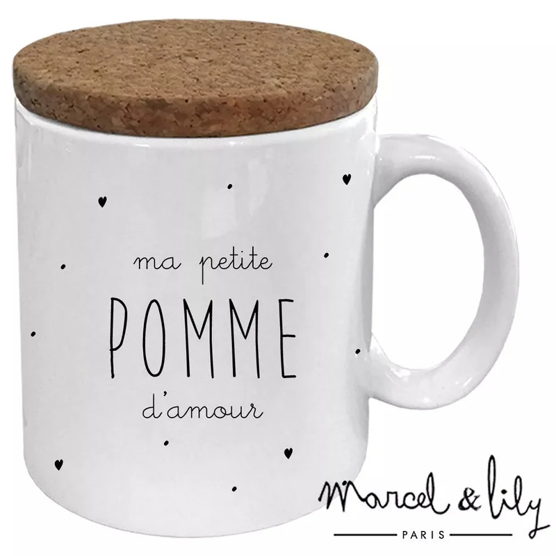 Mug "Ma petite pomme d'amour" avec son couvercle en liège