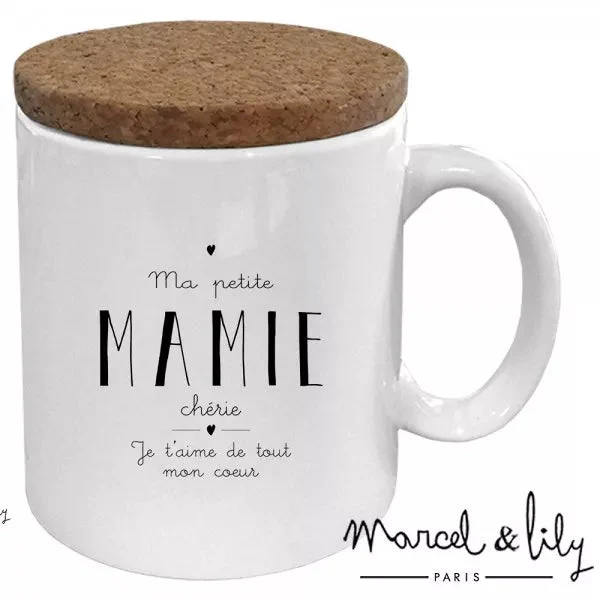 Mug Ma petite mamie chérie avec son couvercle en liège