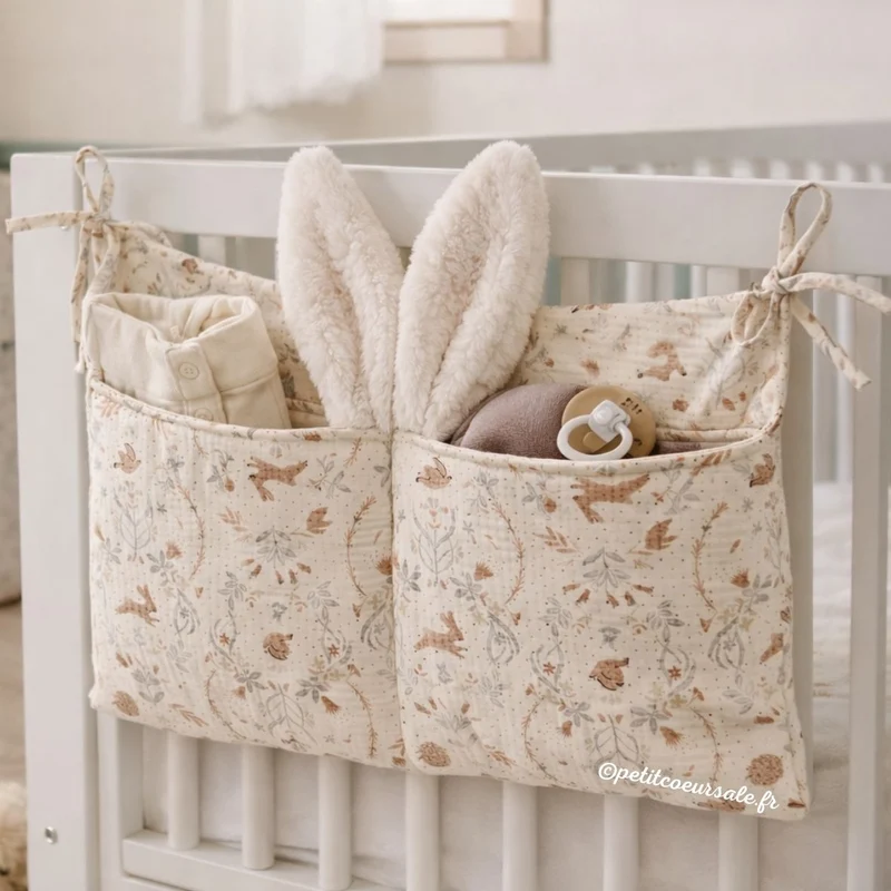 Pochette de rangement pour lit bébé – Jardin enchanté ivoire