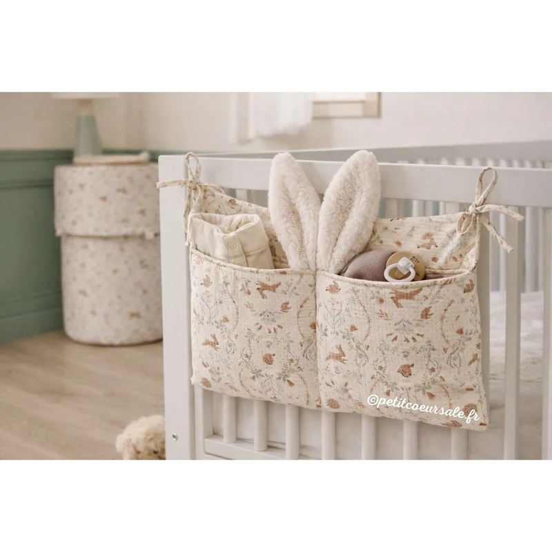 Pochette de rangement pour lit bébé – Jardin enchanté ivoire