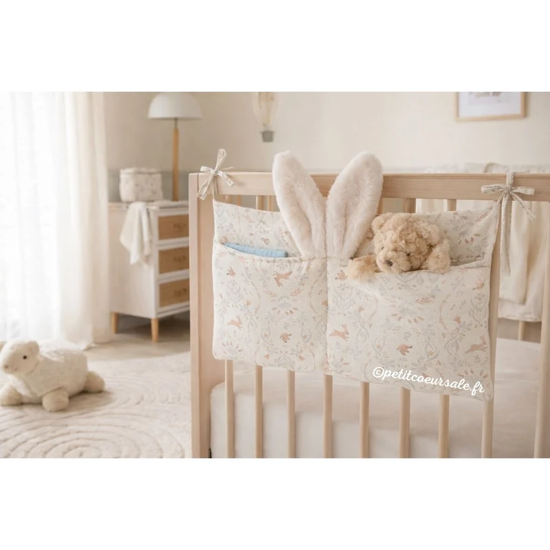 Pochette de rangement pour lit bébé – Jardin enchanté ivoire