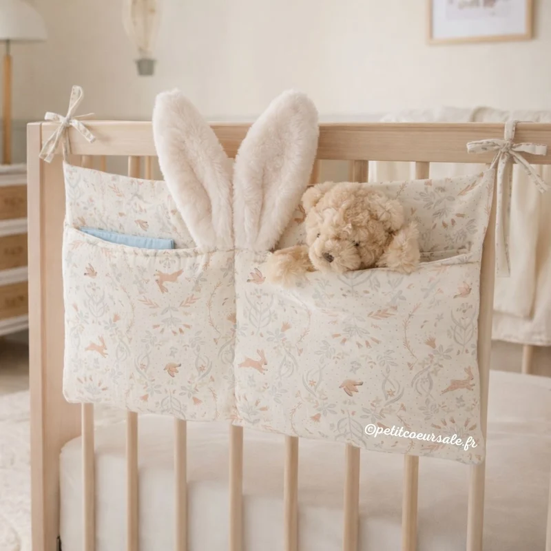 Pochette de rangement pour lit bébé – Jardin enchanté ivoire