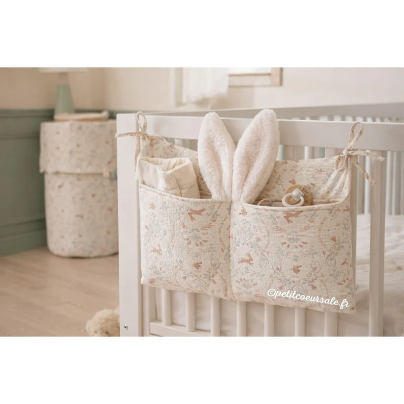 Pochette de rangement pour lit bébé – Jardin enchanté ivoire