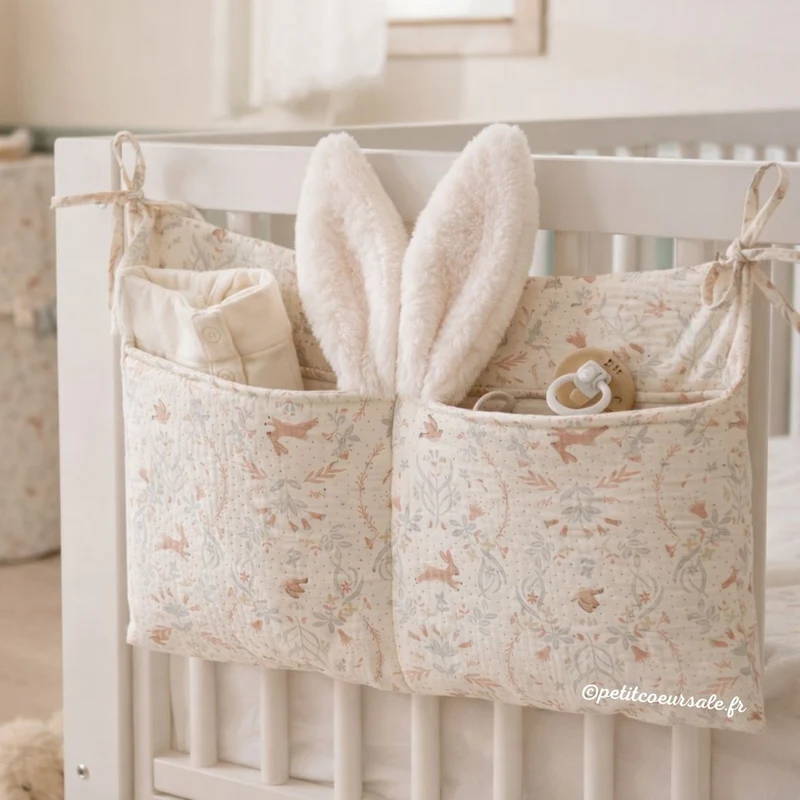 Pochette de rangement pour lit bébé – Jardin enchanté ivoire
