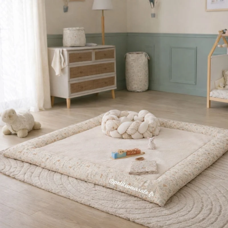 Tapis de parc bébé réversible 100x100 cm – Jardin enchanté