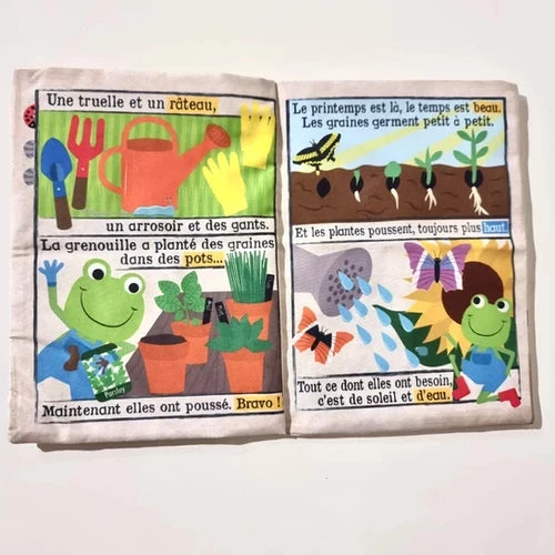 Livre bébé en tissu sensoriel – Mon petit journal Dans le Jardin
