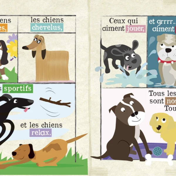 Livre bébé en tissu sensoriel - Mon petit journal chiens