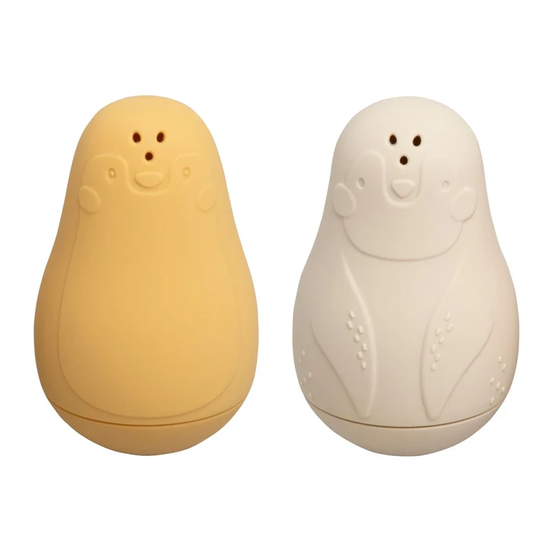 Jouets de Bain Pingouins Arroseurs – Ocre & Warm Linen | Lot de 2 en Silicone