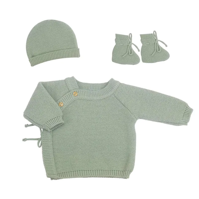 Trousseau naissance - Brassière chaussons et bonnet olive