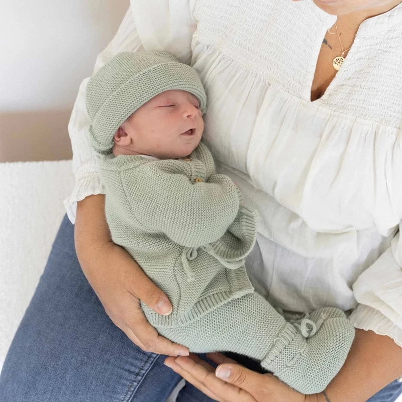 Pantalon naissance en maille olive