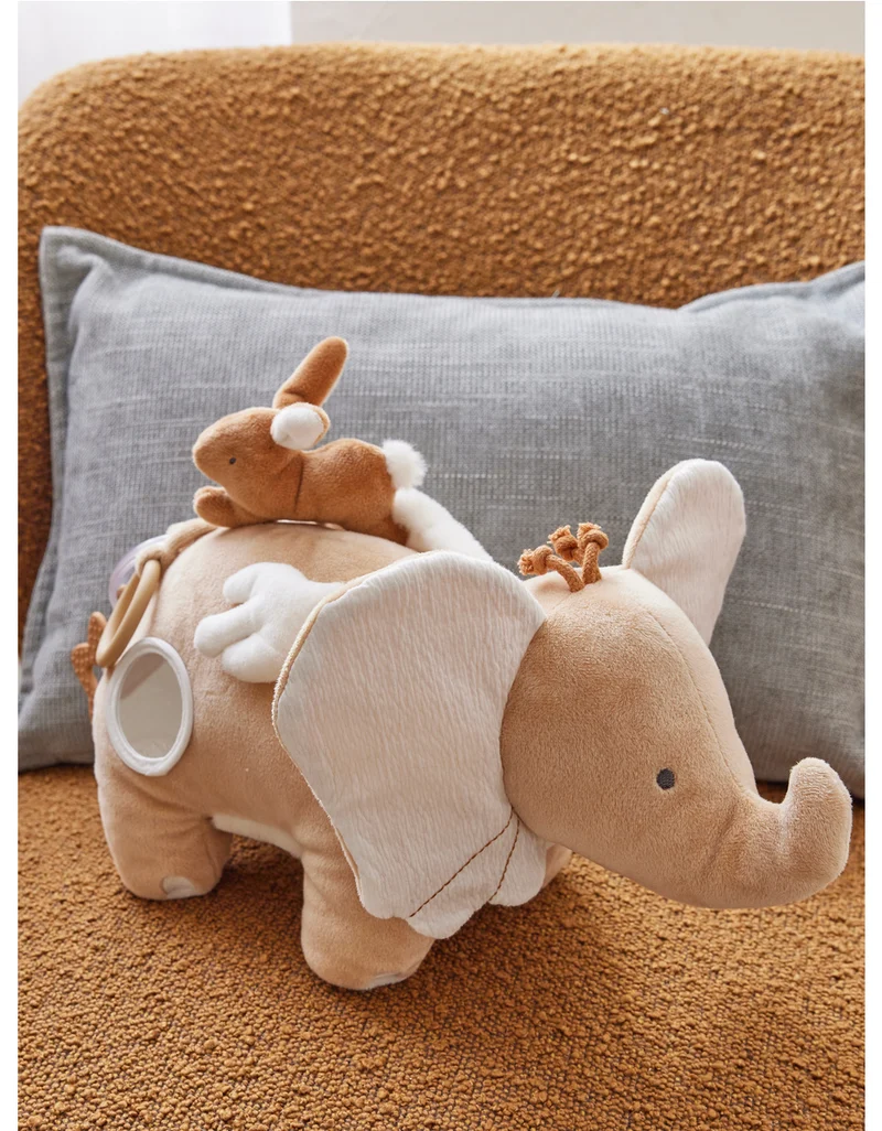 Peluche d'activités éléphant Bali en Veloudoux® et mousseline, caramel