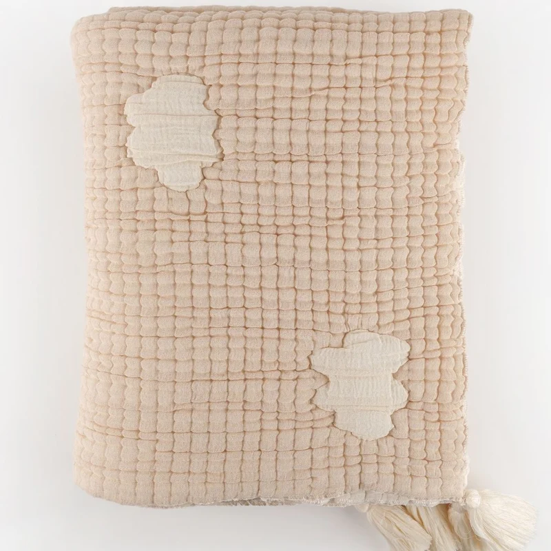 Couverture bébé mousseline matelassée – nuage beige en relief