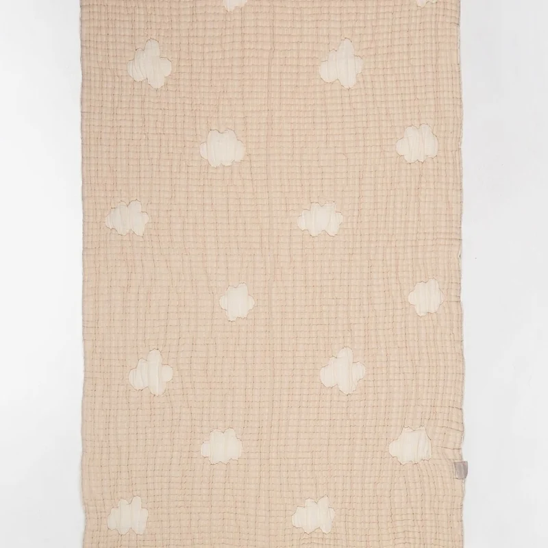 Couverture bébé mousseline matelassée – nuage beige en relief