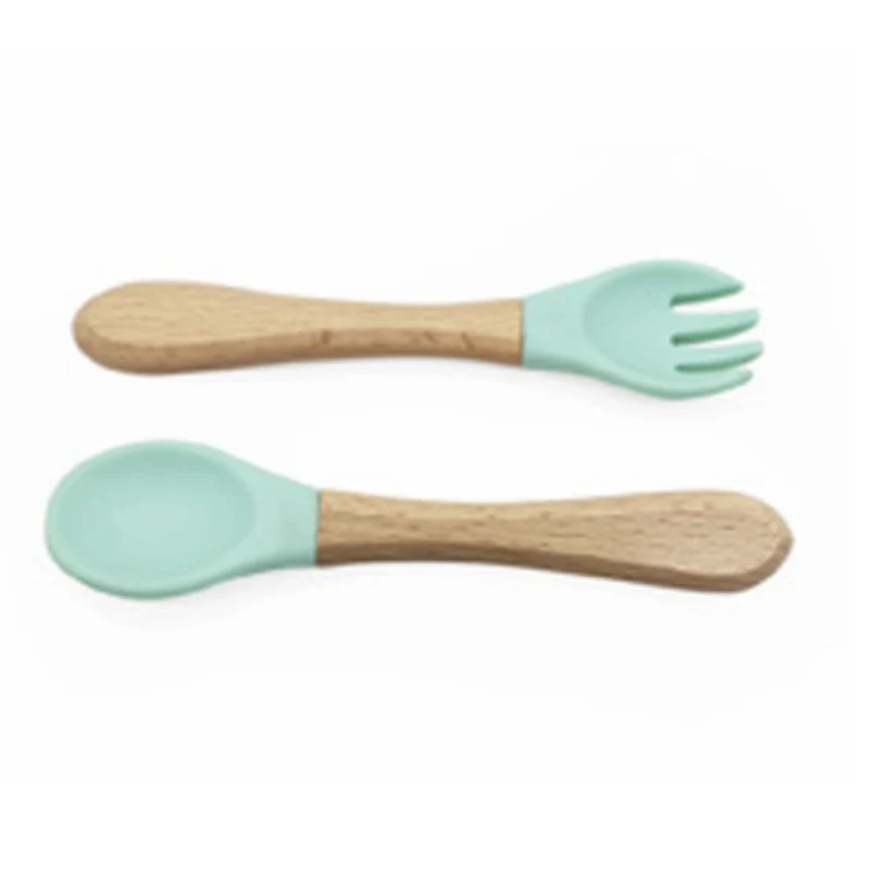 Couverts bois et Silicone menthe