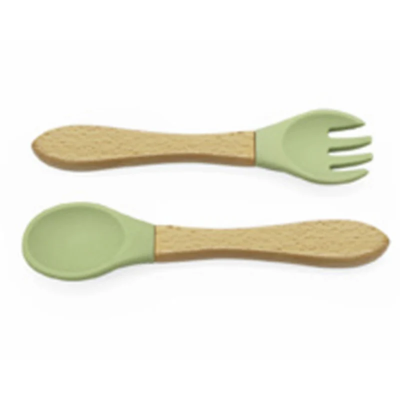 Couverts bois et Silicone olive