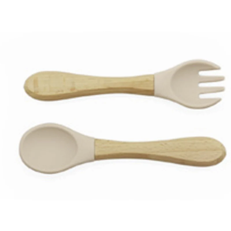 Couverts bois et Silicone beige