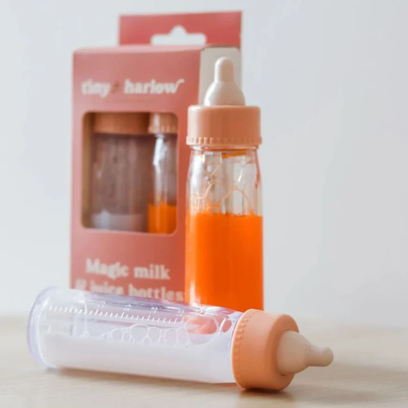 Duo de biberons magiques pour poupée – Tiny Harlow | Lait et Jus de fruit
