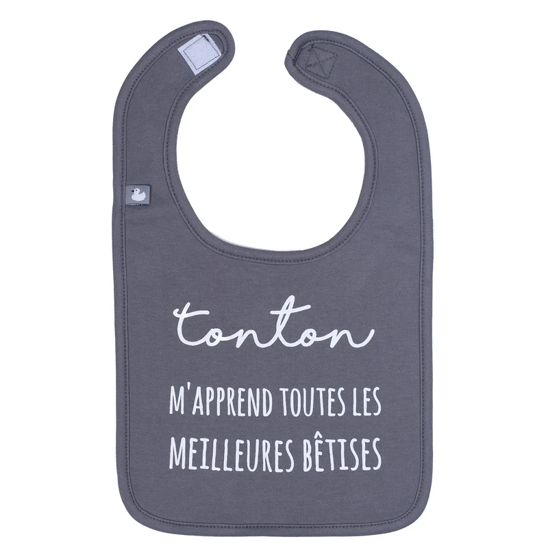 Bavoir “Tonton m’apprend les meilleures bêtises” anthracite