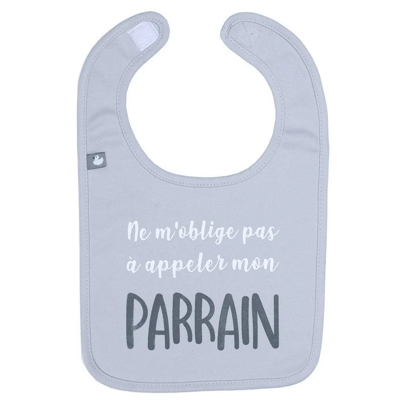 Bavoir “Ne m’oblige pas à appeler mon parrain” gris clair