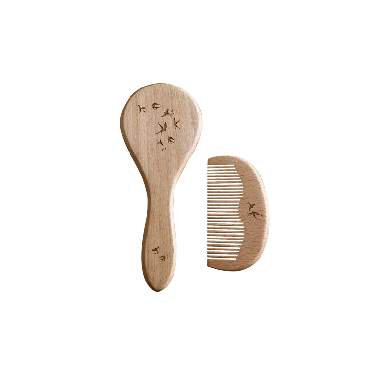 Set de brosse & peigne en bois - Collection Hirondelles