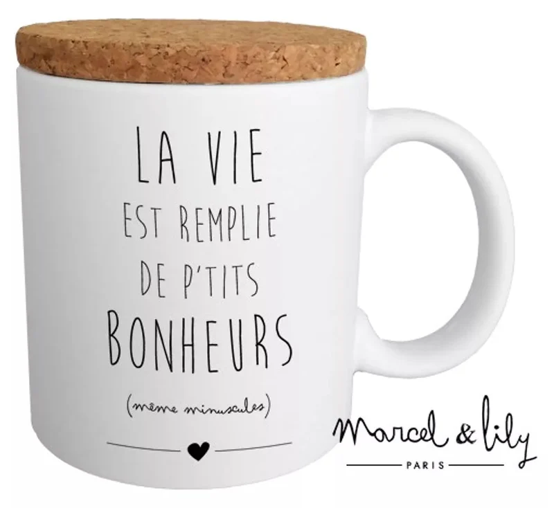 Mug "Petits bonheurs" avec couvercle en liège ☀️