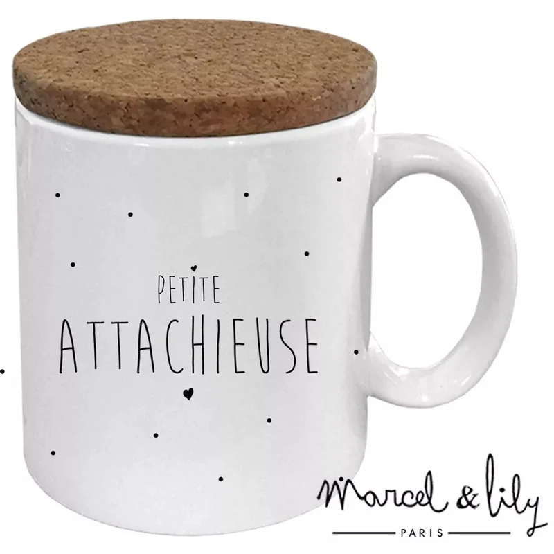 Mug "Petite attachieuse" avec couvercle en liège 💕