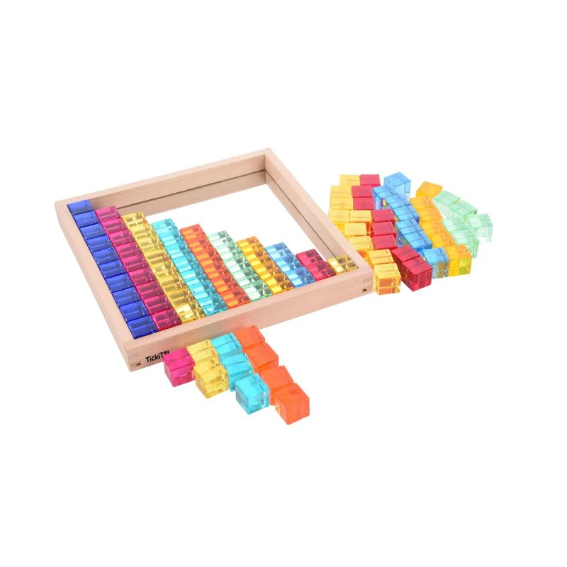 Plateau miroir en bois 100 cubes translucides