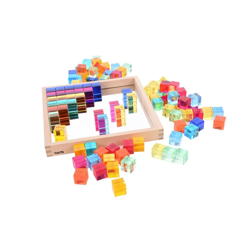 Plateau miroir en bois 100 cubes translucides