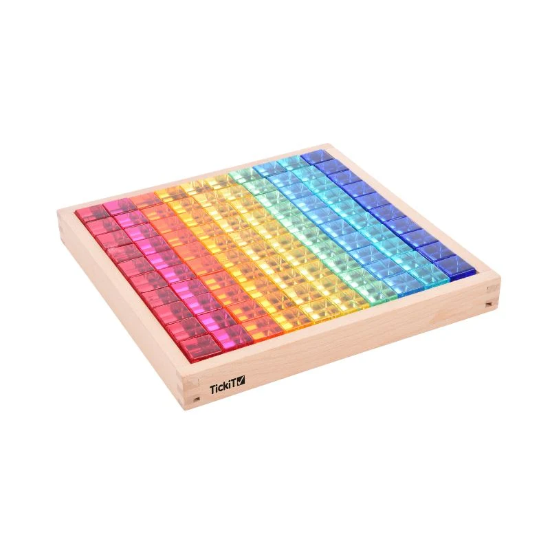 Plateau miroir en bois 100 cubes translucides