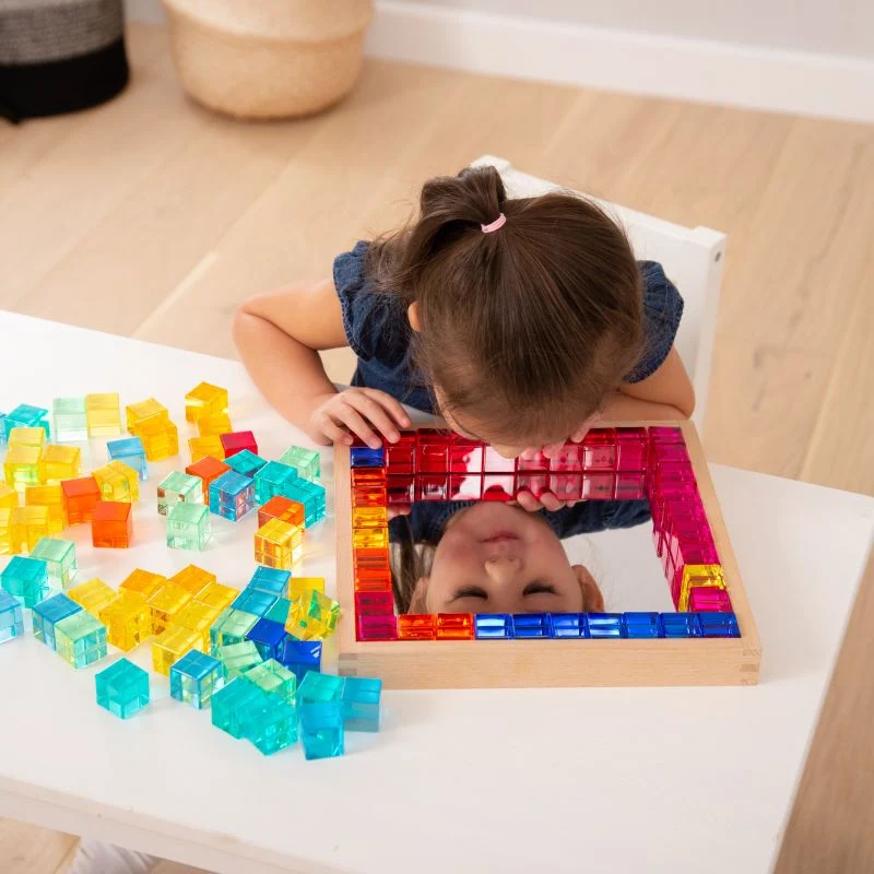 Plateau miroir en bois 100 cubes translucides