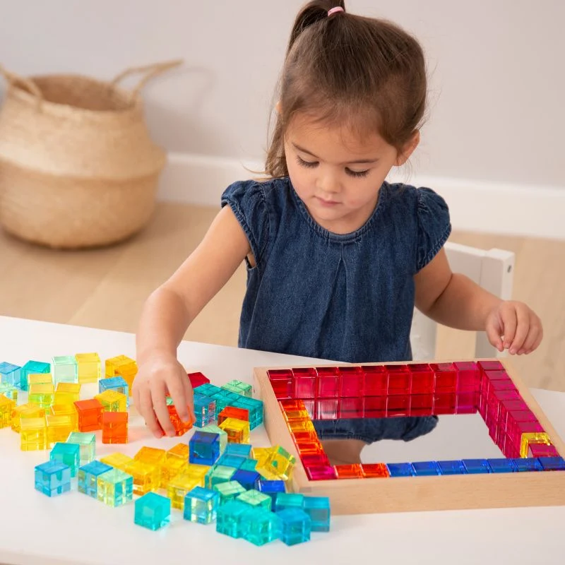Plateau miroir en bois 100 cubes translucides