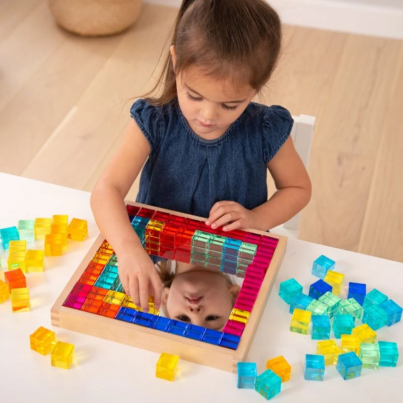 Plateau miroir en bois 100 cubes translucides