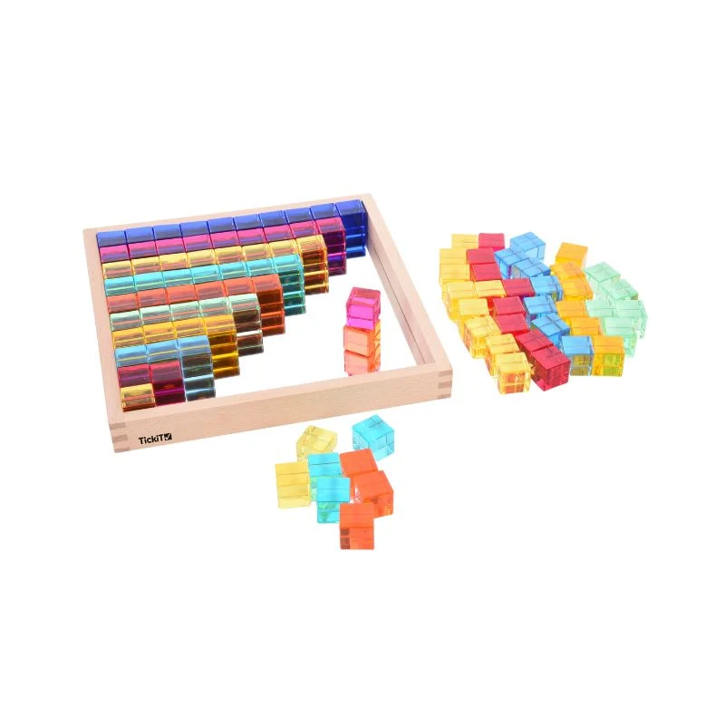 Plateau miroir en bois 100 cubes translucides