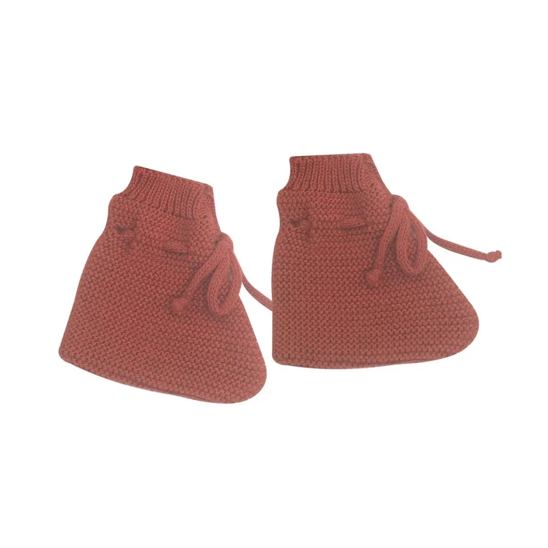 Trousseau naissance - Brassière chaussons et bonnet terracotta