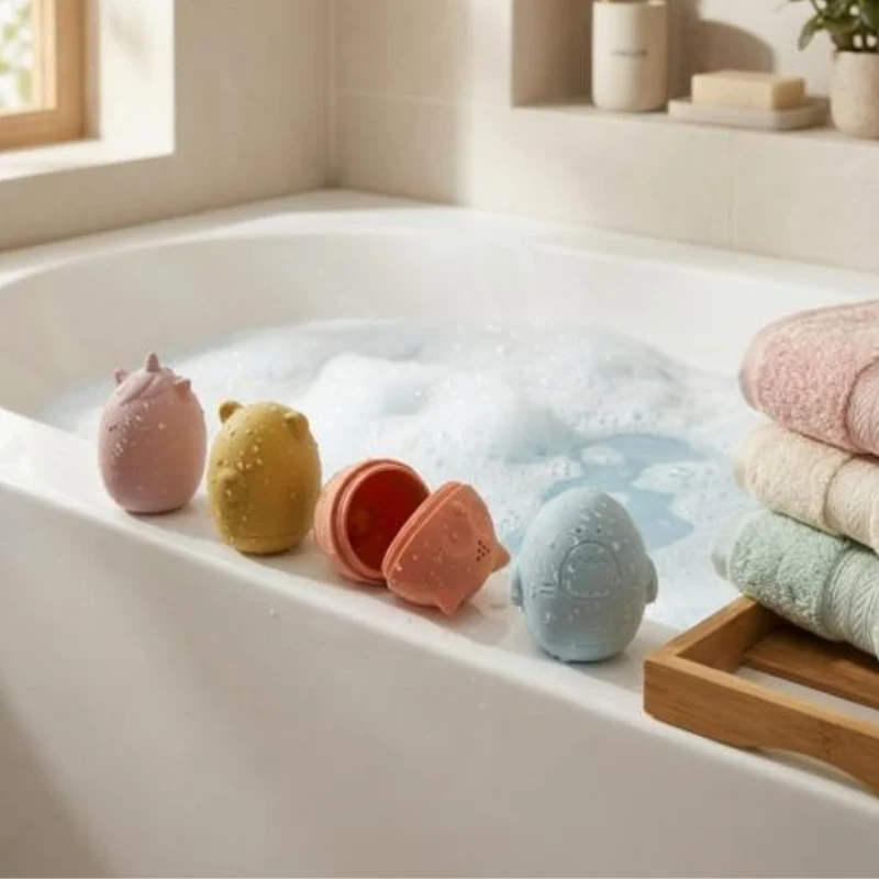 Lot de 4 jouets de bain en silicone – Licorne, Ours, Hibou et Requin