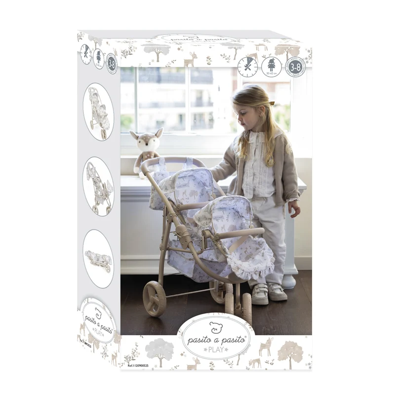 Landau jumeau Nara – Poussette double pour poupées avec sac assorti