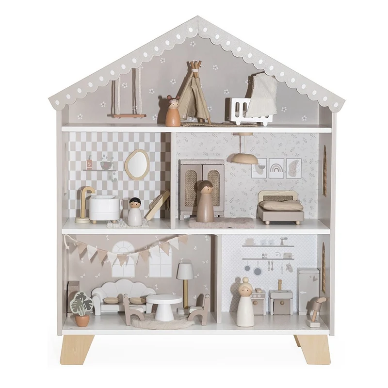 Maison de poupées en bois – Nougat avec accessoires et poupées