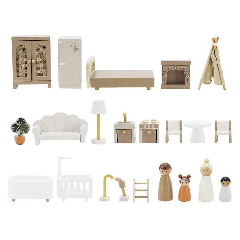 Maison de poupées en bois – Nougat avec accessoires et poupées